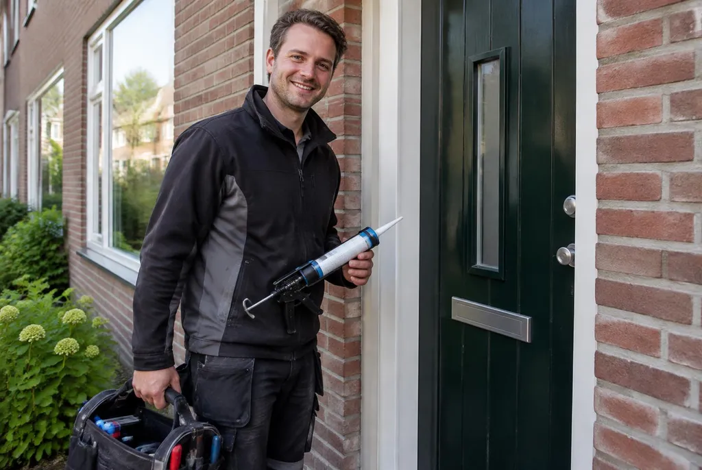 Vakman van Kitbedrijf IJsselstein bij de voordeur van een woning